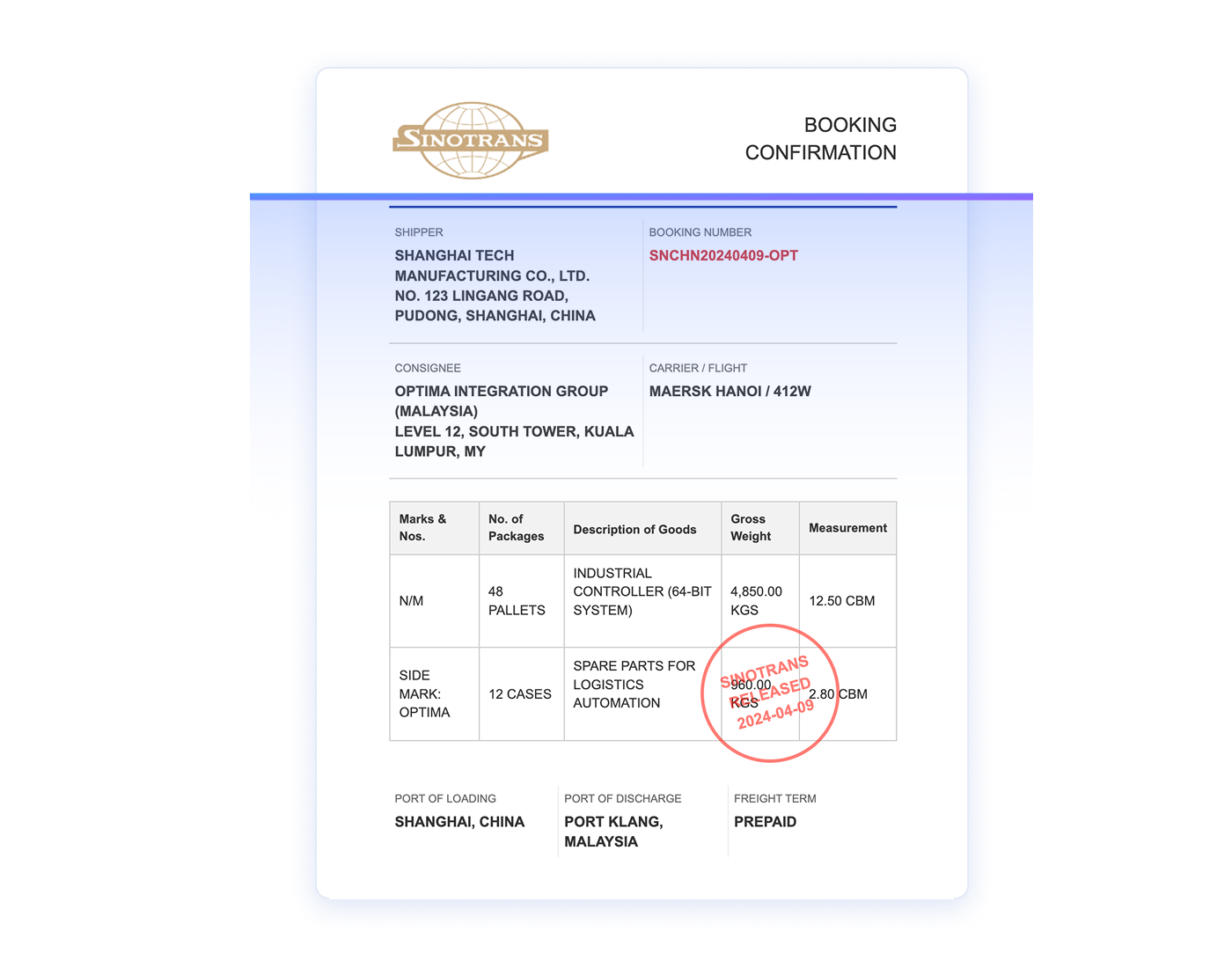 Scanned or photographed logistics documents