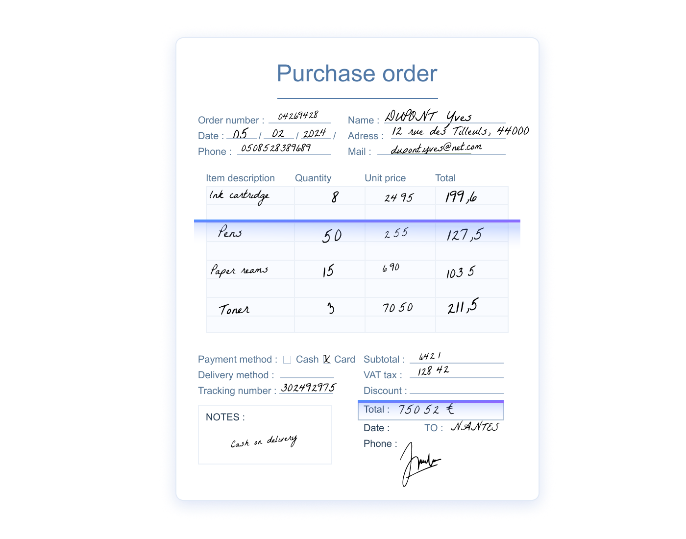 Handwriting detection for logistics documents
