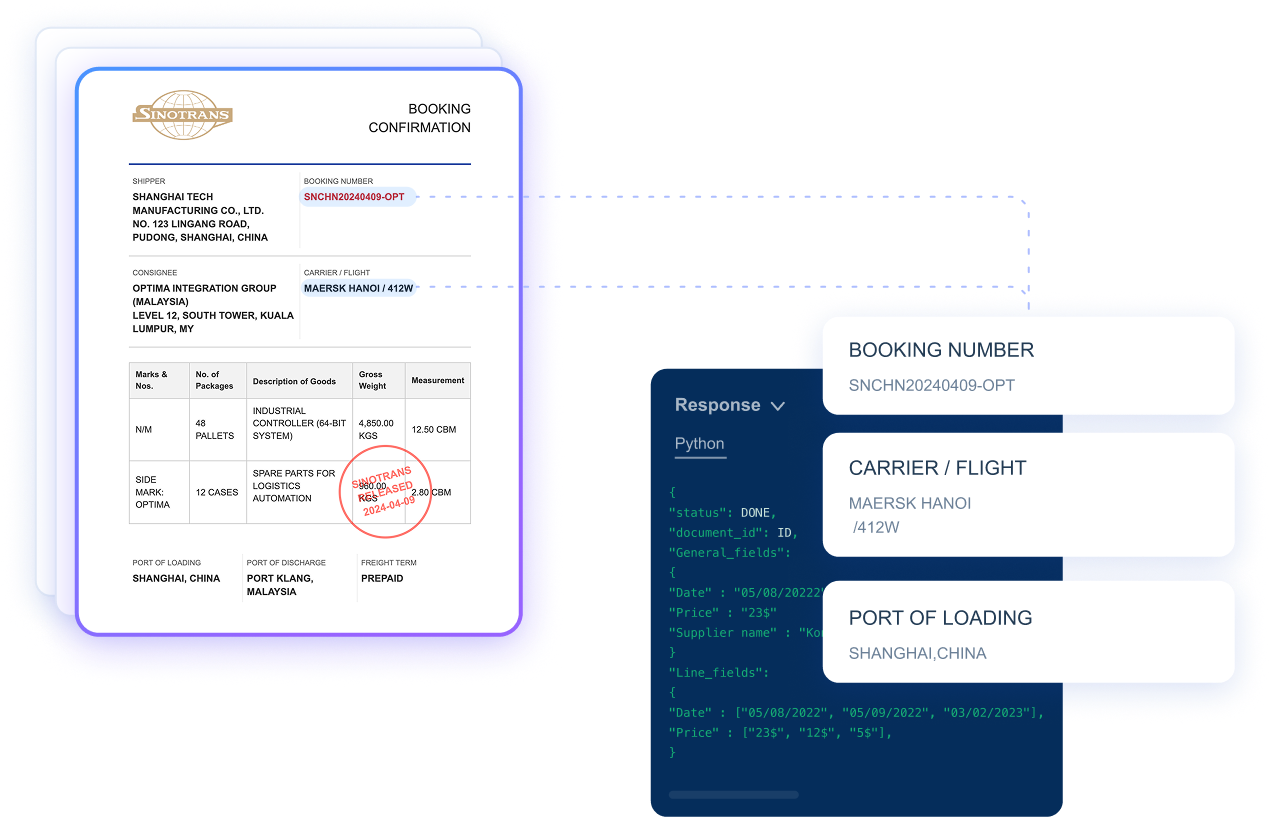 OCR document processing interface